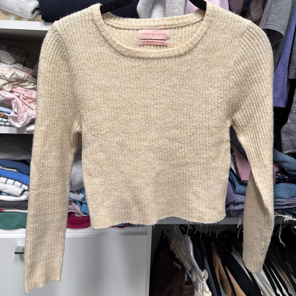 Urban Outfitters Beige Ribbed Crewneck Sweater